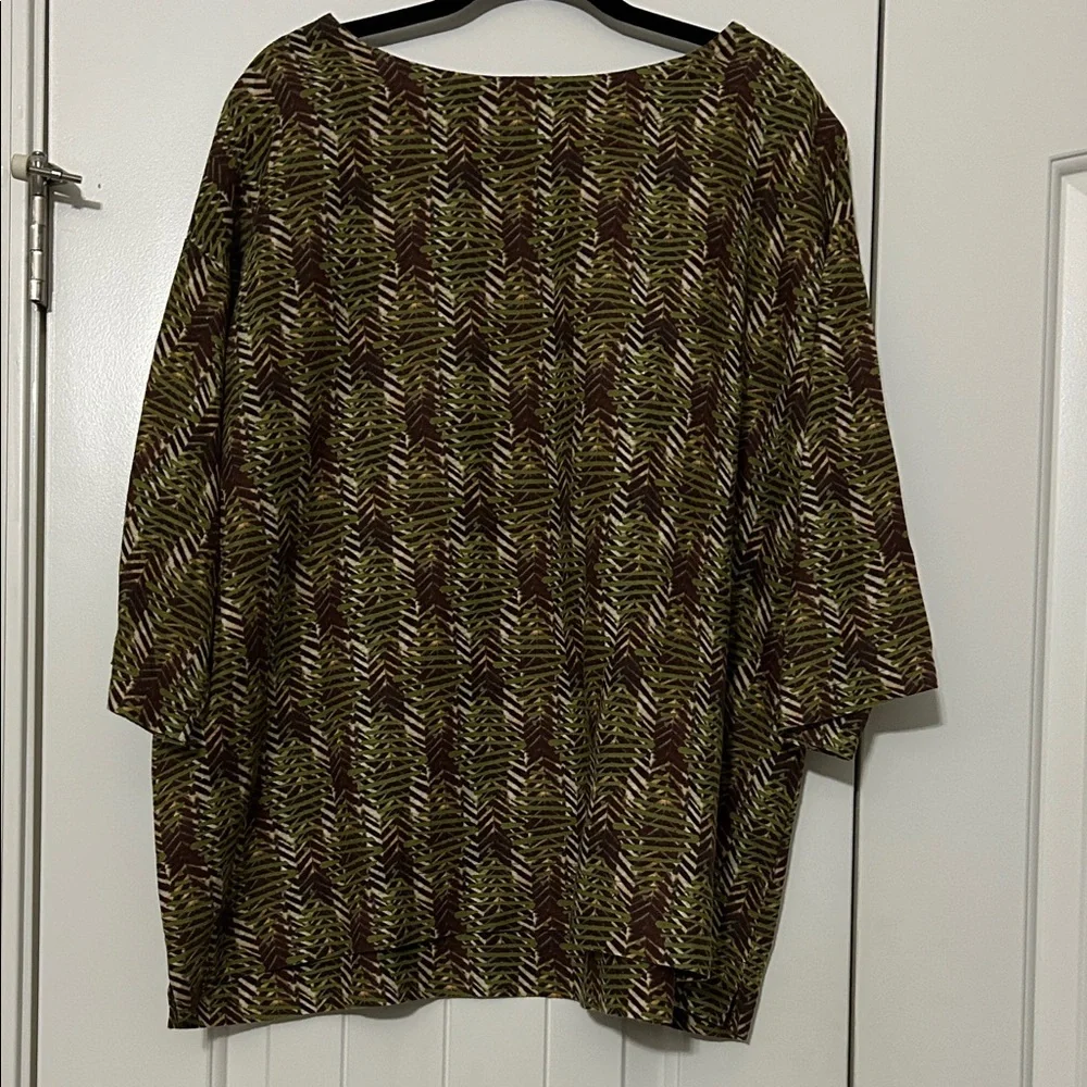 Bryn Walker Leaf Pattern Linen Top in Green and Brown - Picture 1 of 3